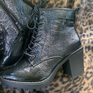 Black combat boots shiny size 8 1/2